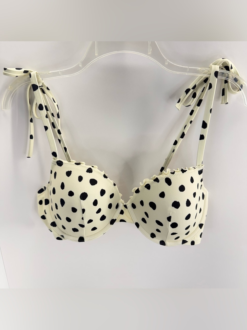 Shade & Shore Bikini Swim Top Women's 34D Underwire Ruffle Trim Polka Dot Lined